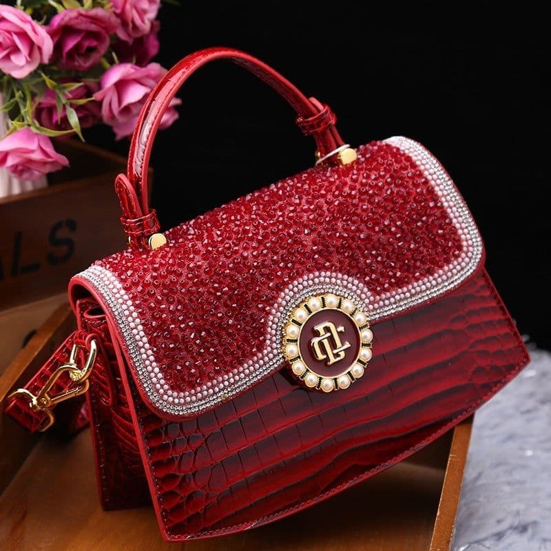 image-Fashion New Patent Leather Diamond Portable Shoulder Bag