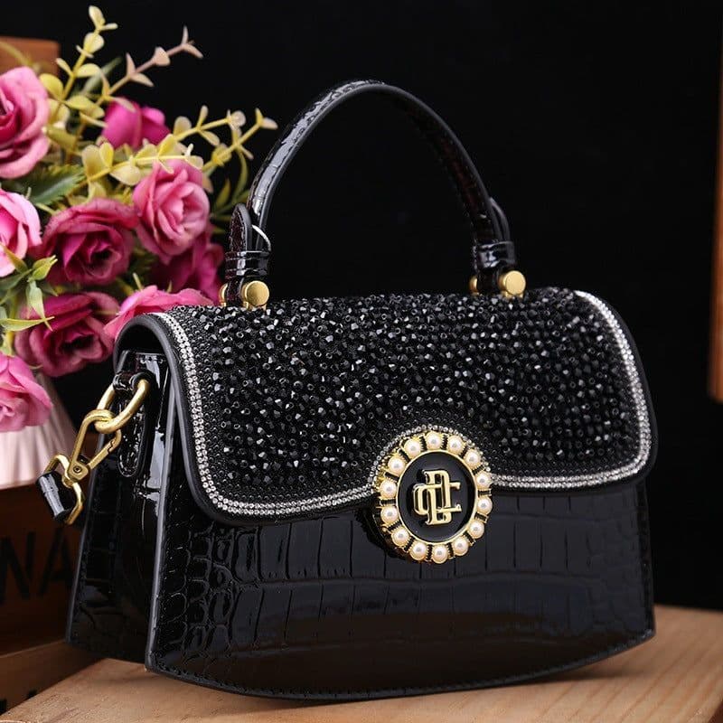 image-Fashion New Patent Leather Diamond Portable Shoulder Bag