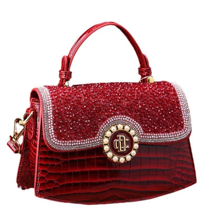 image-Fashion New Patent Leather Diamond Portable Shoulder Bag