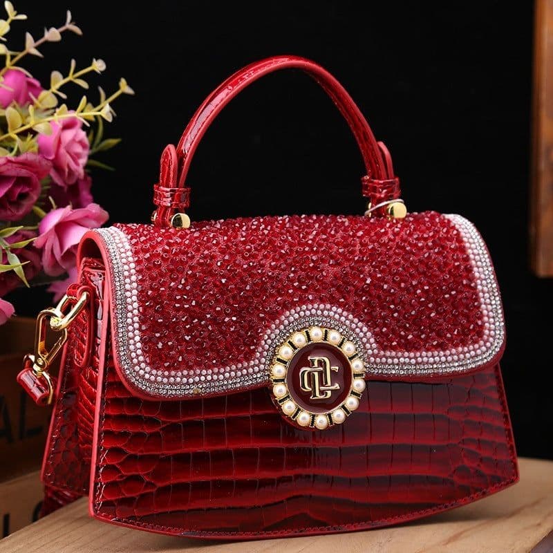 image-Fashion New Patent Leather Diamond Portable Shoulder Bag