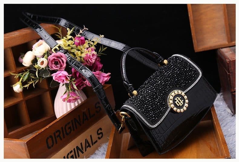 image-Fashion New Patent Leather Diamond Portable Shoulder Bag