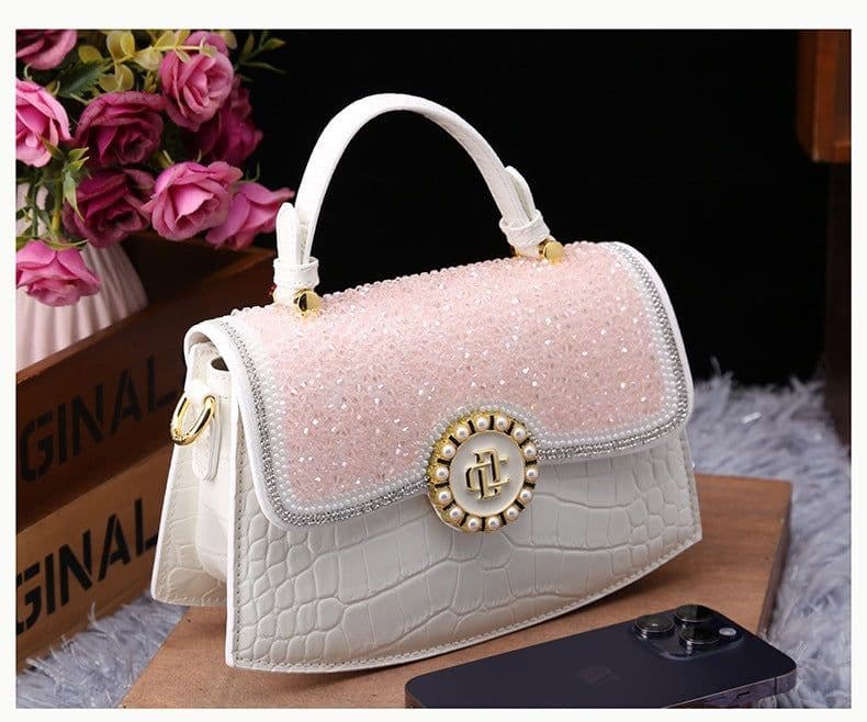 image-Fashion New Patent Leather Diamond Portable Shoulder Bag