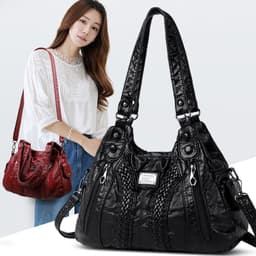 image-Real Washed Leather Woven Locomotive Commuter Large Capacity Soft Leather Portable Shoulder Bag For Women