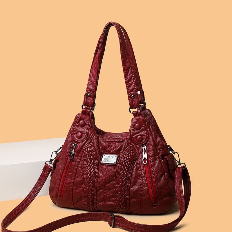 image-Real Washed Leather Woven Locomotive Commuter Large Capacity Soft Leather Portable Shoulder Bag For Women