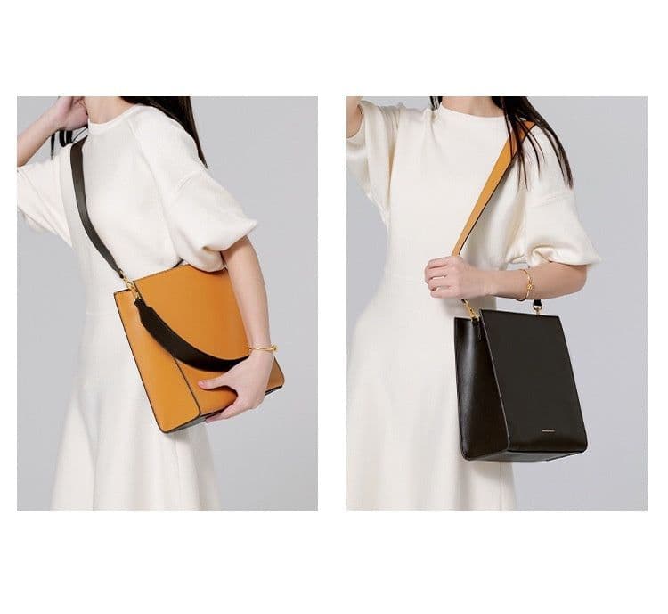 image-Women's Wide Shoulder Strap Leather Bag New Contrast Color Shoulder