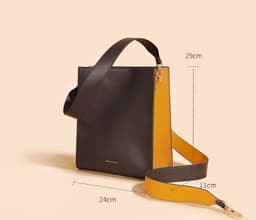image-Women's Wide Shoulder Strap Leather Bag New Contrast Color Shoulder