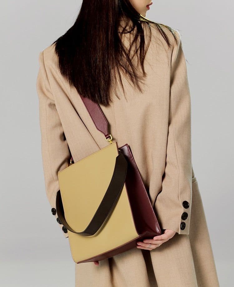 image-Women's Wide Shoulder Strap Leather Bag New Contrast Color Shoulder