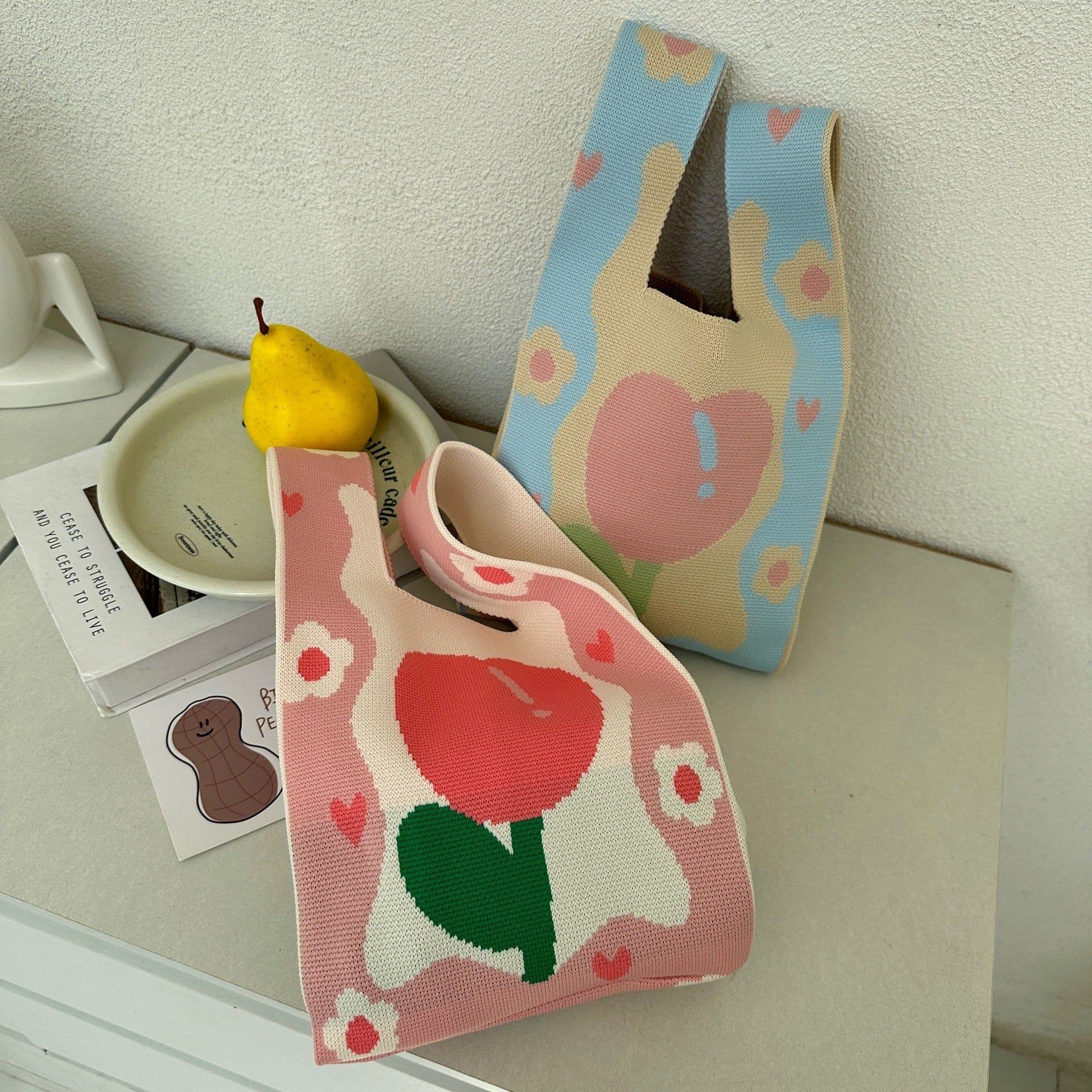 image-Spring Tulip Knitted Bags Contrast Color And Versatile Hand Carrying