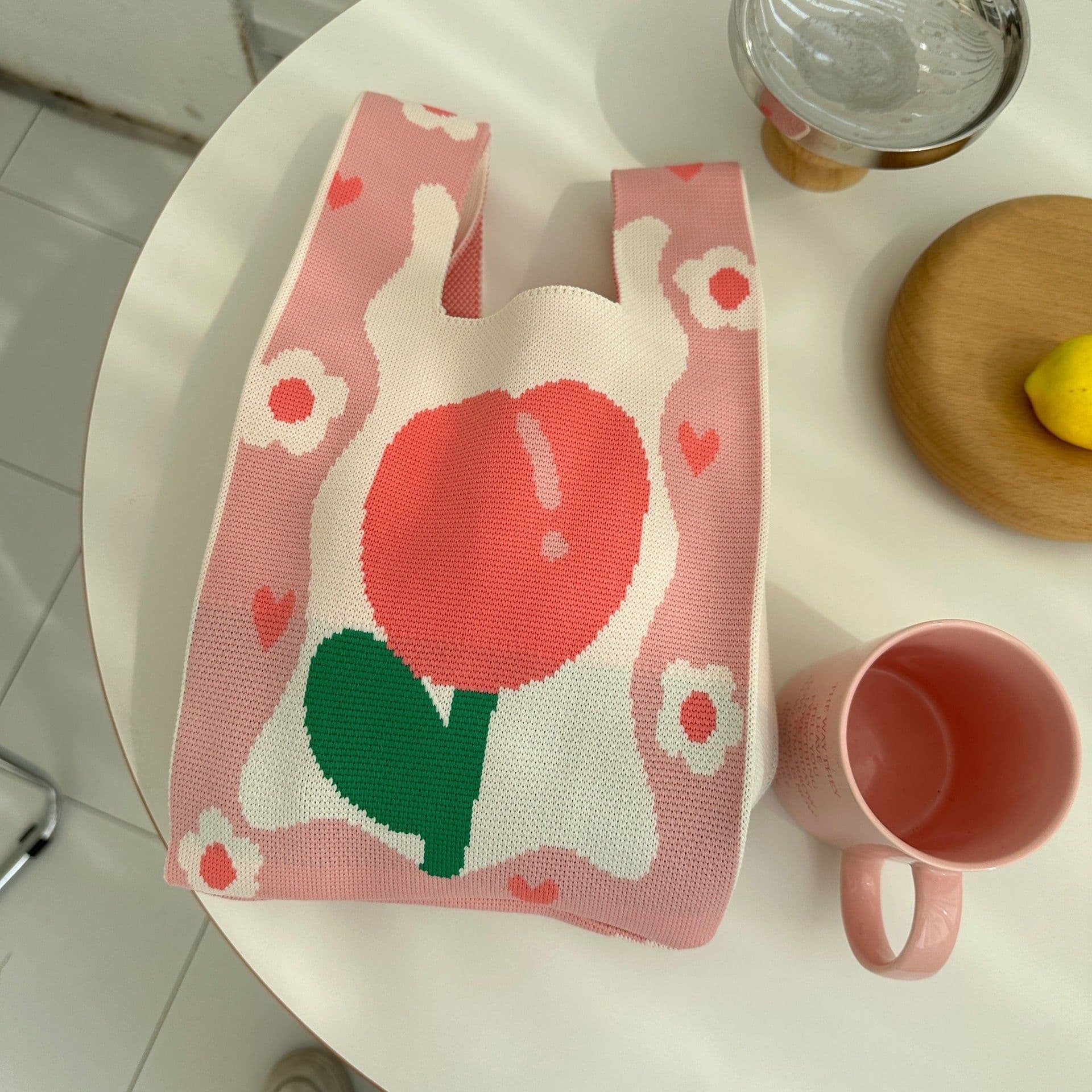 image-Spring Tulip Knitted Bags Contrast Color And Versatile Hand Carrying