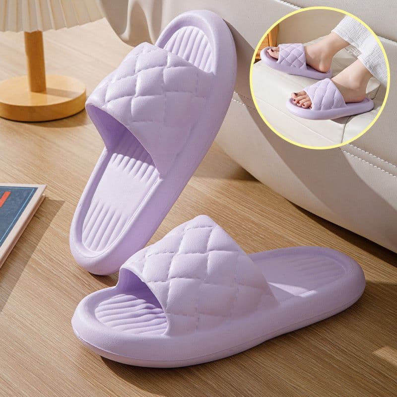 image-New Rhombus Home Slippers Summer Non-slip Floor Bathroom Slipper Lightweight Simple House Shoes For Women Men