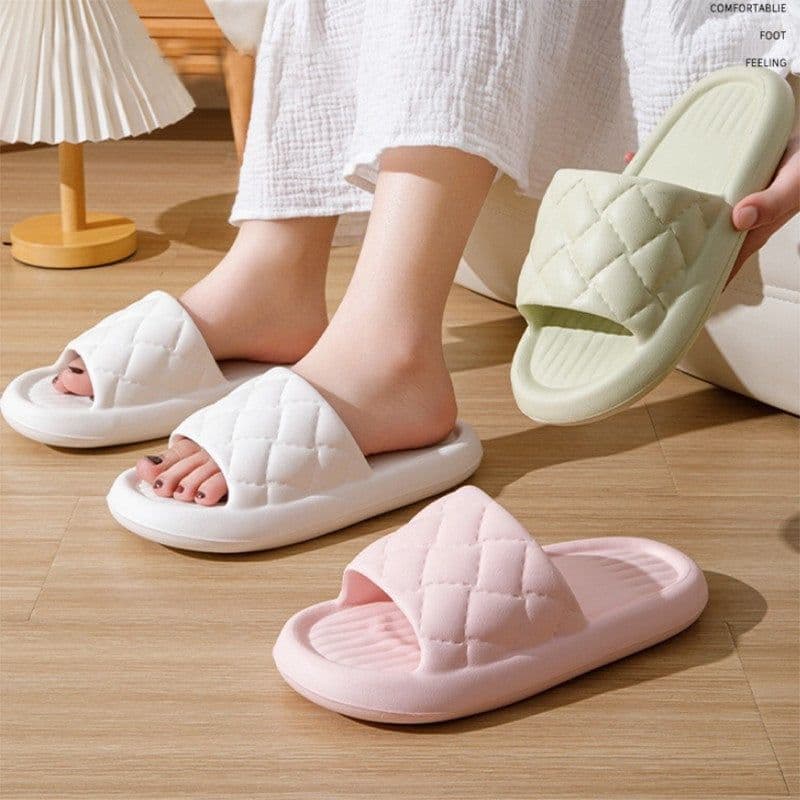 image-New Rhombus Home Slippers Summer Non-slip Floor Bathroom Slipper Lightweight Simple House Shoes For Women Men