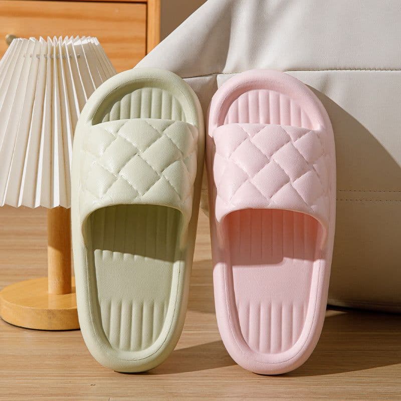 image-New Rhombus Home Slippers Summer Non-slip Floor Bathroom Slipper Lightweight Simple House Shoes For Women Men
