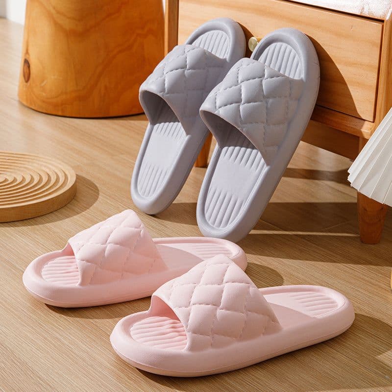 image-New Rhombus Home Slippers Summer Non-slip Floor Bathroom Slipper Lightweight Simple House Shoes For Women Men