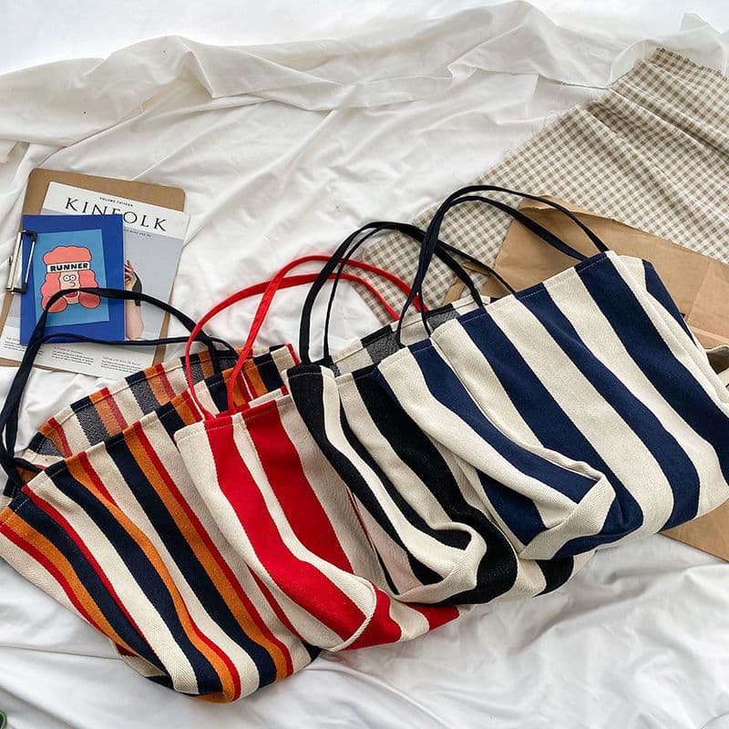 image-Color Woven Canvas Shoulder Bag For Students