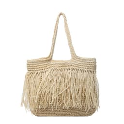 image-Straw Woven Women's Large Capacity Tassel Shoulder Bag