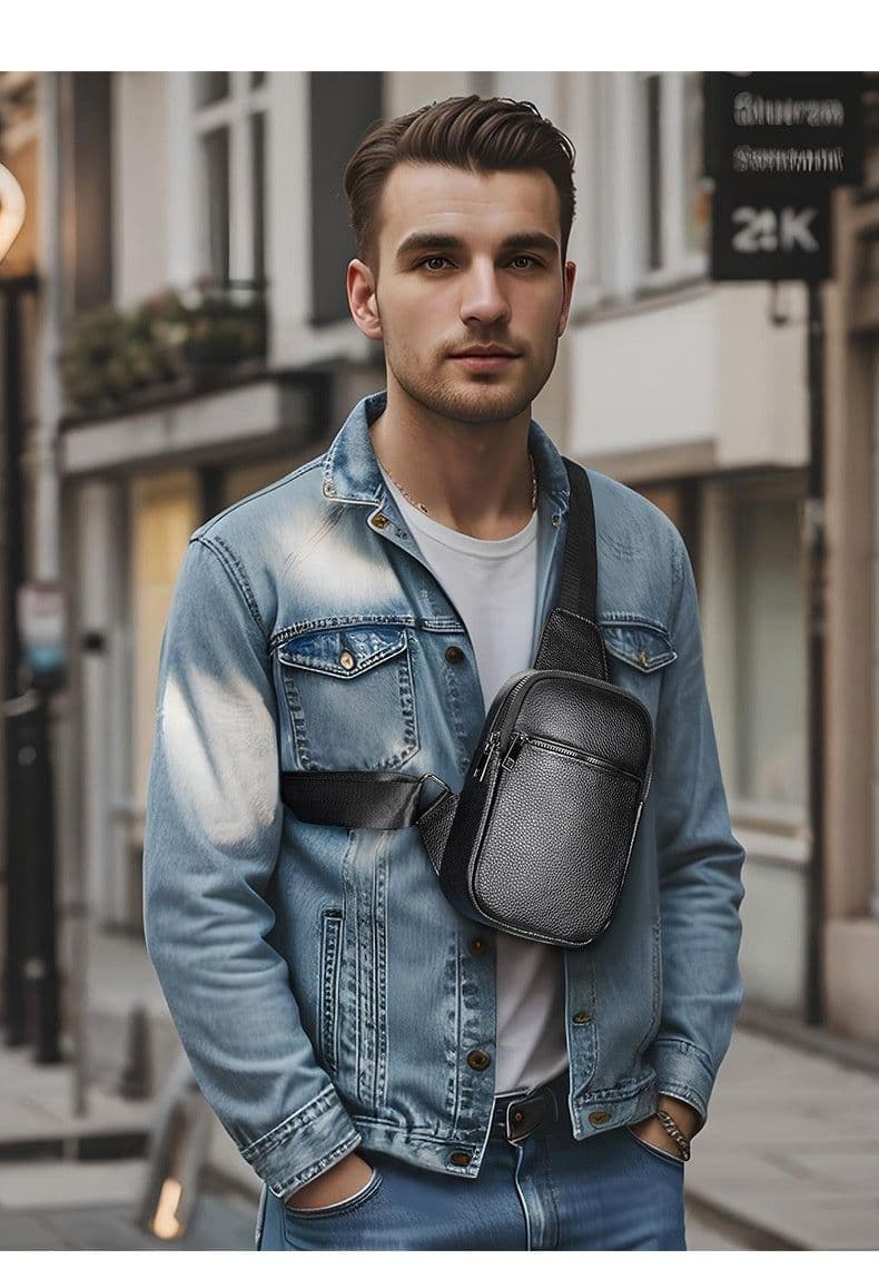 image-High Texture Casual Genuine Leather Men's Multi-functional Outdoor Crossbody Commuter Chest Bag