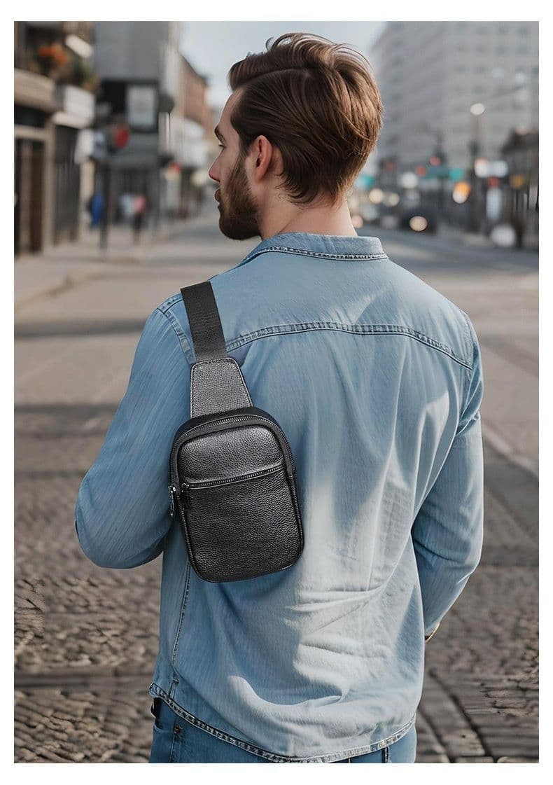 image-High Texture Casual Genuine Leather Men's Multi-functional Outdoor Crossbody Commuter Chest Bag