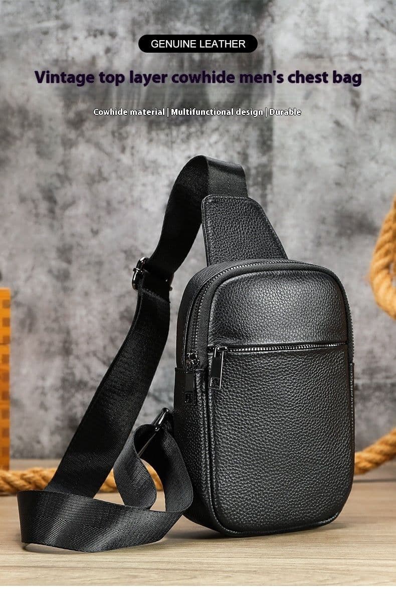 image-High Texture Casual Genuine Leather Men's Multi-functional Outdoor Crossbody Commuter Chest Bag
