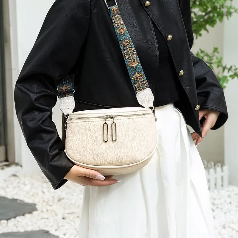 image-First Layer Cowhide Waist Bag Retro Shoulder Strap