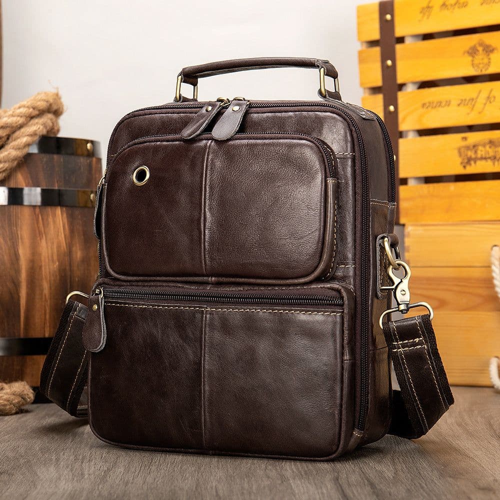 image-Men's Genuine Leather Retro Shoulder Messenger Bag