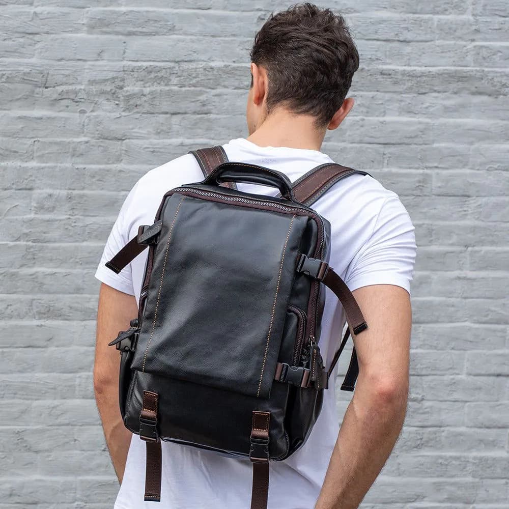 image-Men's Retro Fashion Leather Backpack