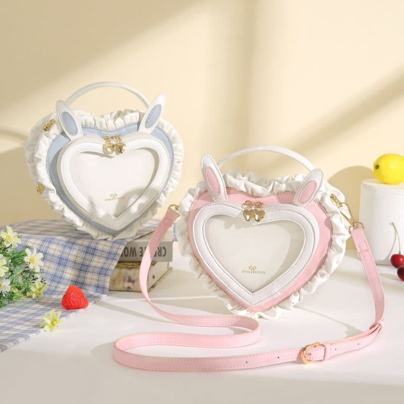 image-Rabbit Ear Peach Heart Transparent Handbag Sweet Cute Lace