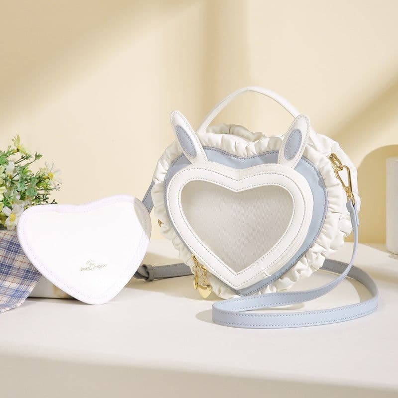 image-Rabbit Ear Peach Heart Transparent Handbag Sweet Cute Lace