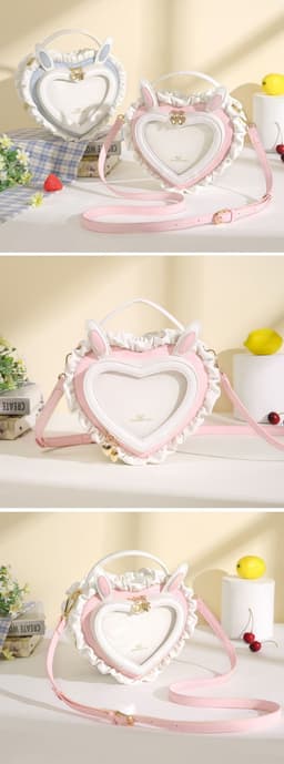 image-Rabbit Ear Peach Heart Transparent Handbag Sweet Cute Lace