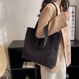 image-Japanese And Korean College Style New Corduroy Large Capacity Portable Shopping Bag