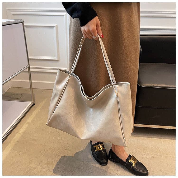 image-Women's Large Capacity Fashion Cattlehide Leather Shoulder Handbag