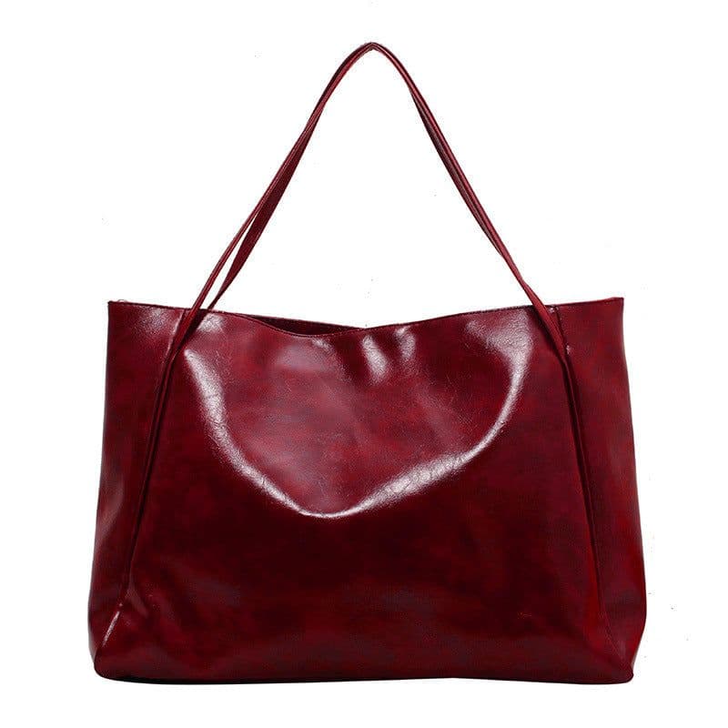 image-Women's Large Capacity Fashion Cattlehide Leather Shoulder Handbag
