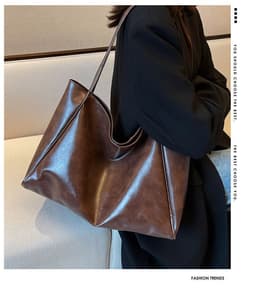 image-Women's Large Capacity Fashion Cattlehide Leather Shoulder Handbag