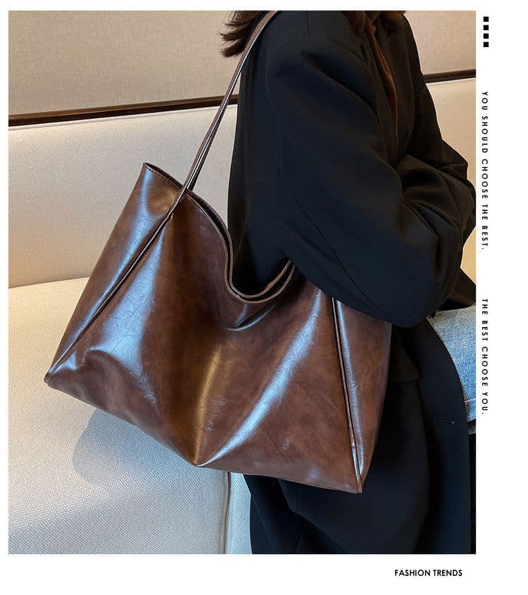 image-Women's Large Capacity Fashion Cattlehide Leather Shoulder Handbag