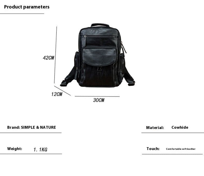 image-Casual Cowhide Large Capacity Backpack Men's Dermal Leather Men's Backpack Schoolbag Fashion