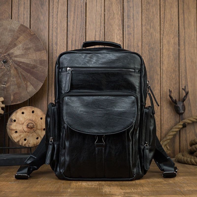 image-Casual Cowhide Large Capacity Backpack Men's Dermal Leather Men's Backpack Schoolbag Fashion