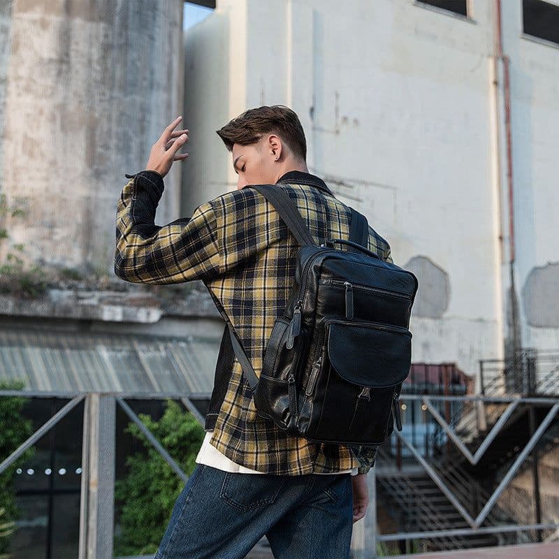 image-Casual Cowhide Large Capacity Backpack Men's Dermal Leather Men's Backpack Schoolbag Fashion