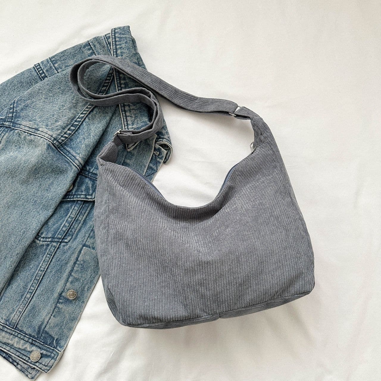 image-Simple Corduroy Shoulder Bag Fashion Canvas