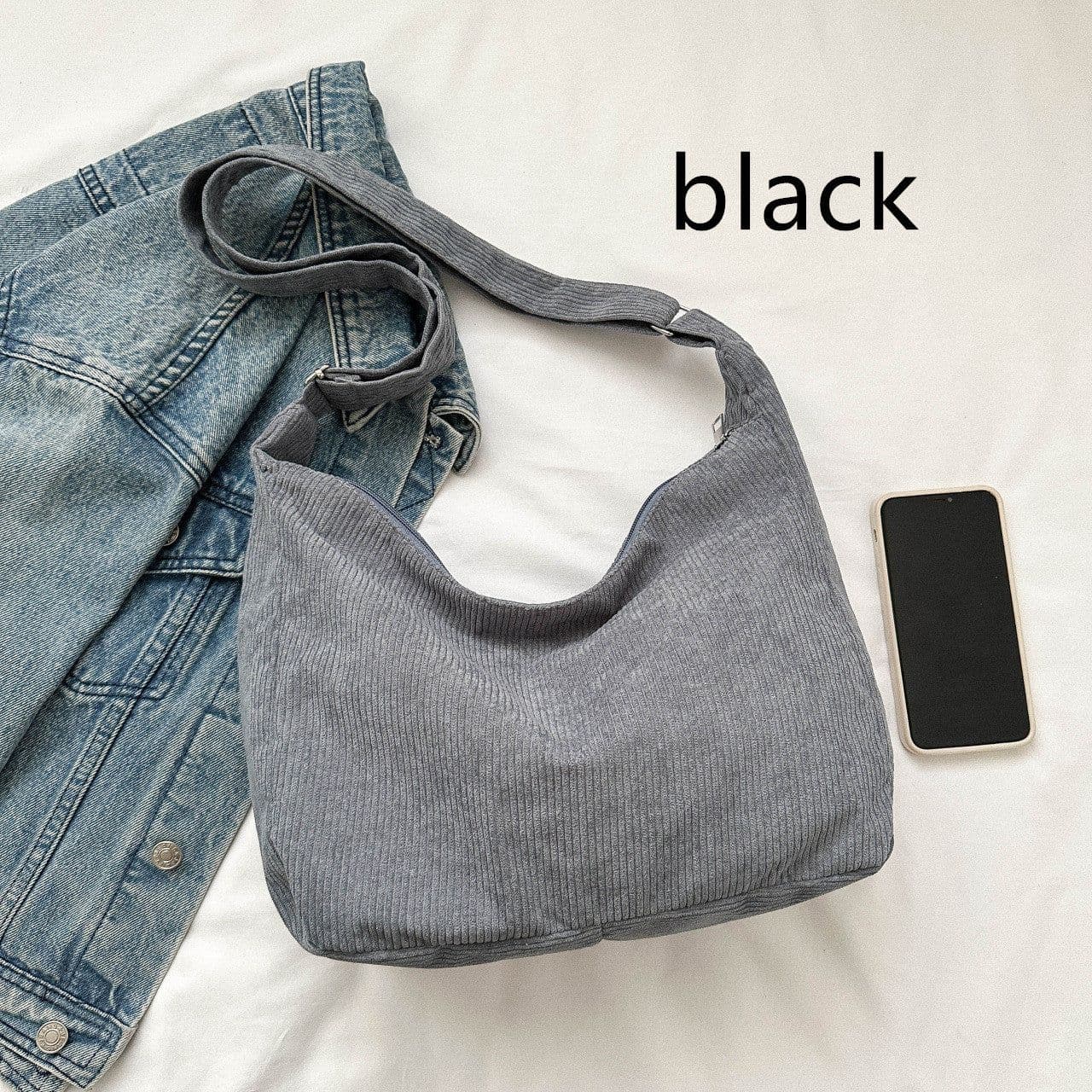 image-Simple Corduroy Shoulder Bag Fashion Canvas