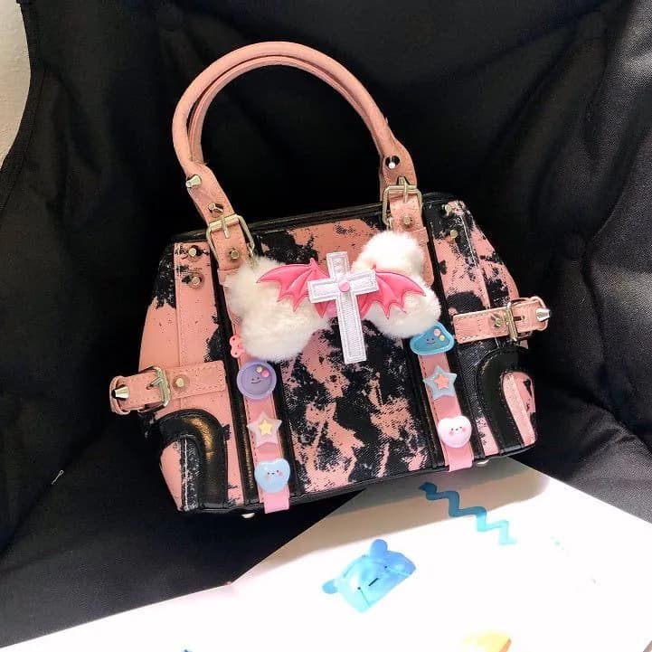 image-Sub-culture Girl Plush Bone Cross Handbag