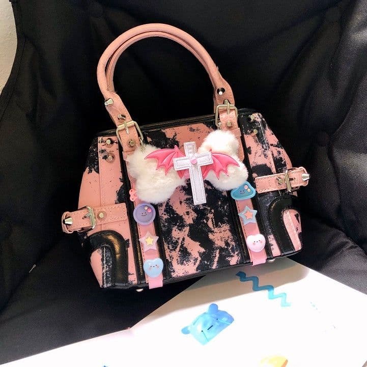 image-Sub-culture Girl Plush Bone Cross Handbag