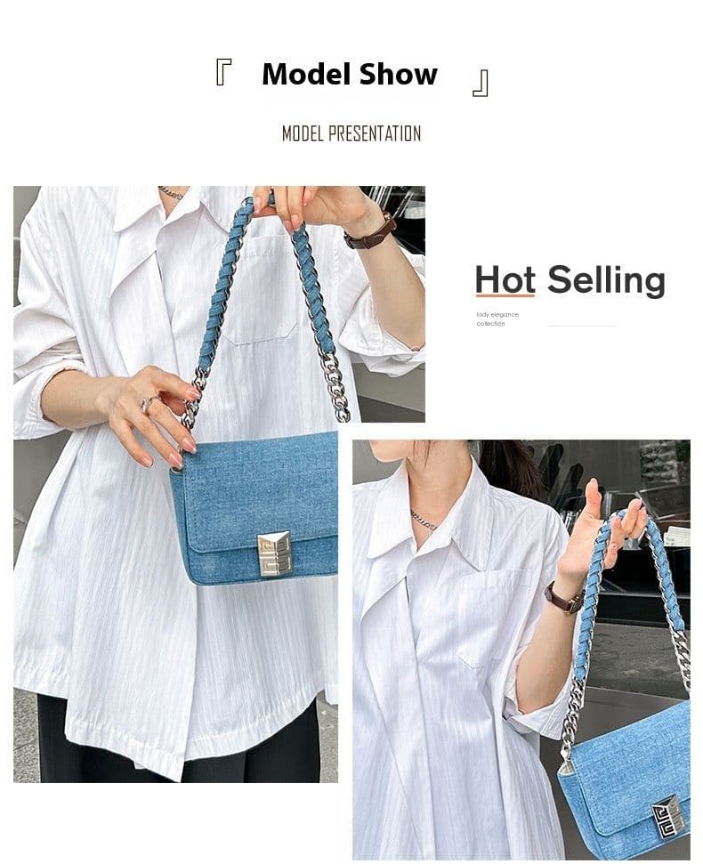 image-New Retro Chain Shoulder Underarm Bag Chain Denim Women's Bag