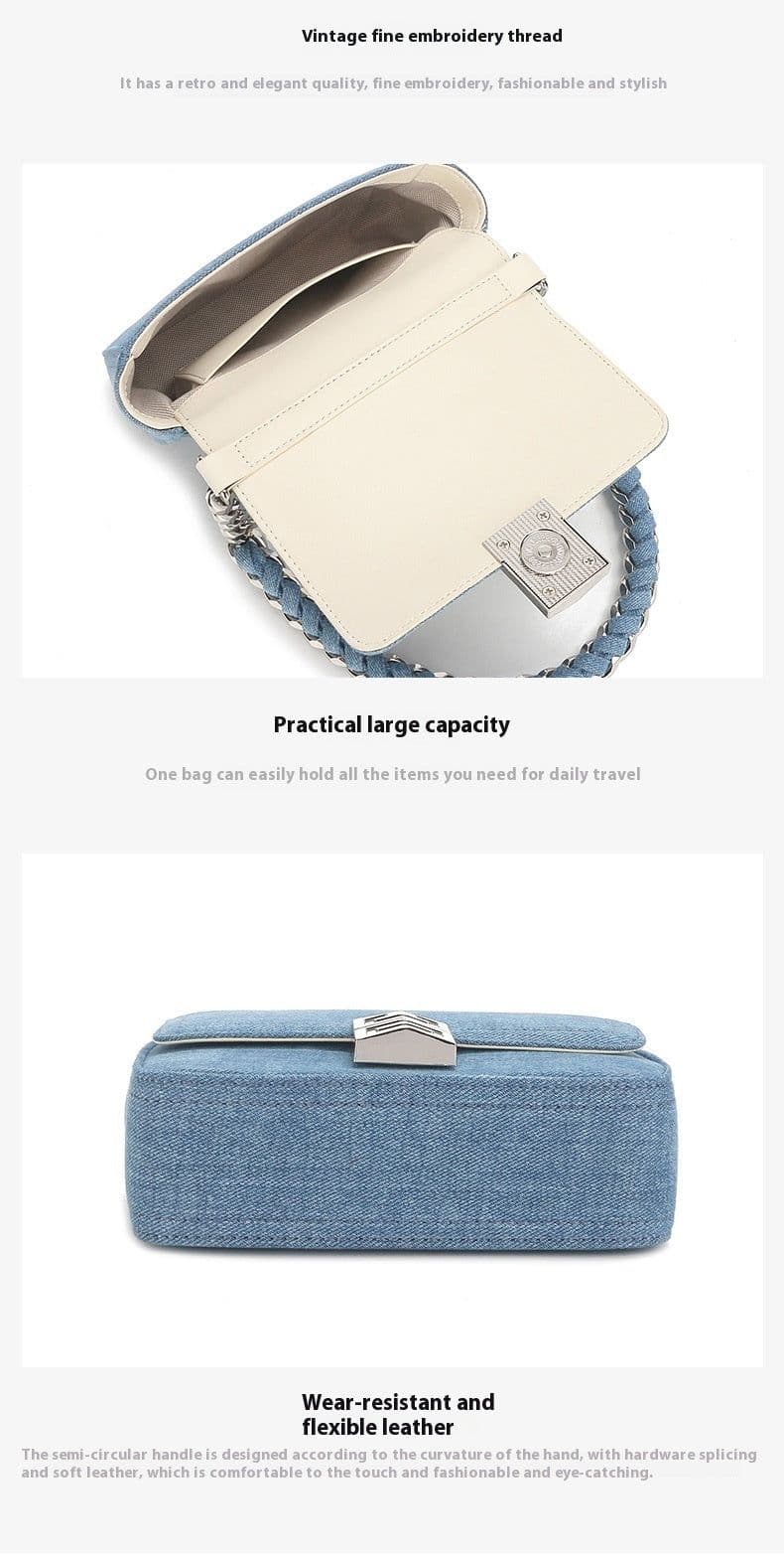 image-New Retro Chain Shoulder Underarm Bag Chain Denim Women's Bag