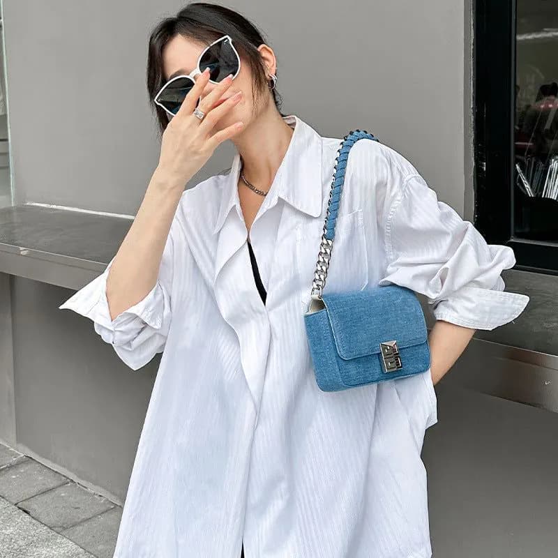 image-New Retro Chain Shoulder Underarm Bag Chain Denim Women's Bag