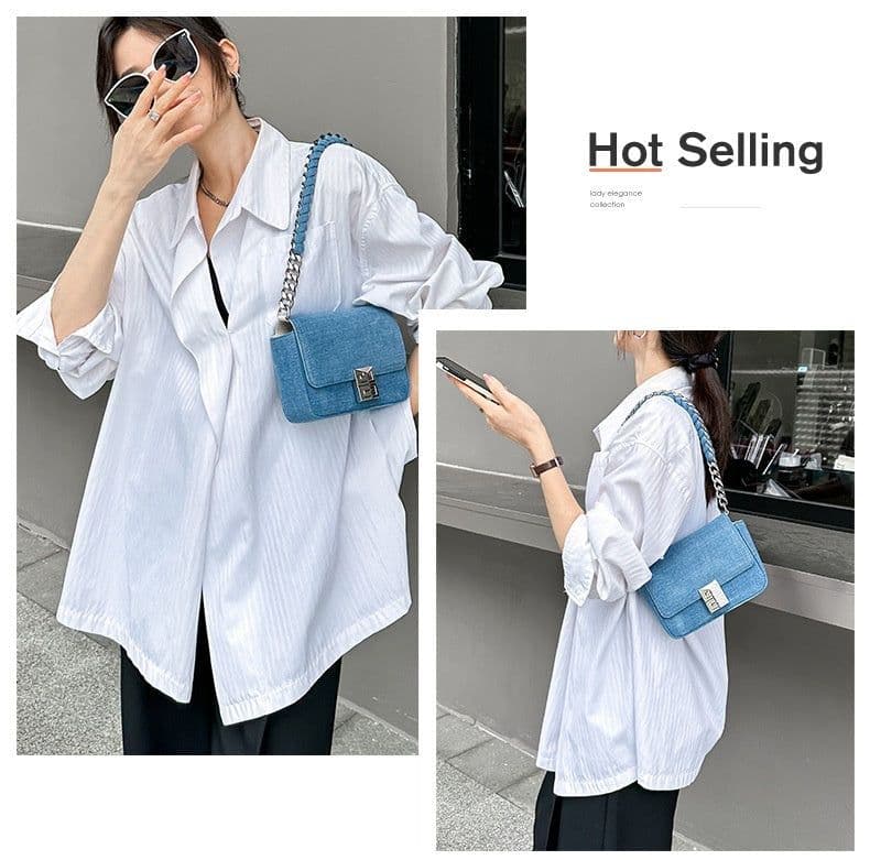 image-New Retro Chain Shoulder Underarm Bag Chain Denim Women's Bag