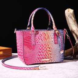 image-Women's Fashion Retro Brahmin Crocodile Pattern Portable Underarm Messenger Bag