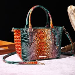 image-Women's Fashion Retro Brahmin Crocodile Pattern Portable Underarm Messenger Bag
