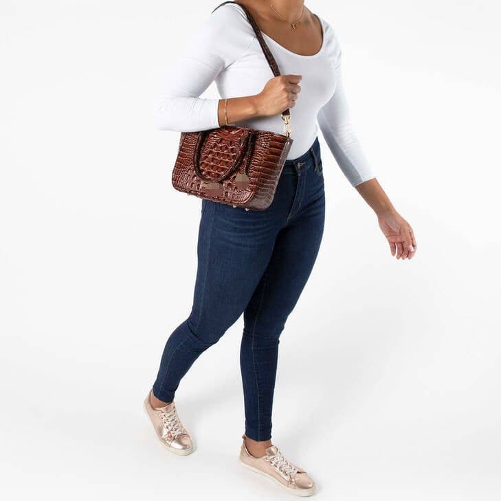image-Women's Fashion Retro Brahmin Crocodile Pattern Portable Underarm Messenger Bag