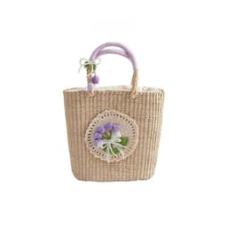 image-Casual Hand-woven Straw Bag Verticle Square Flower Purple