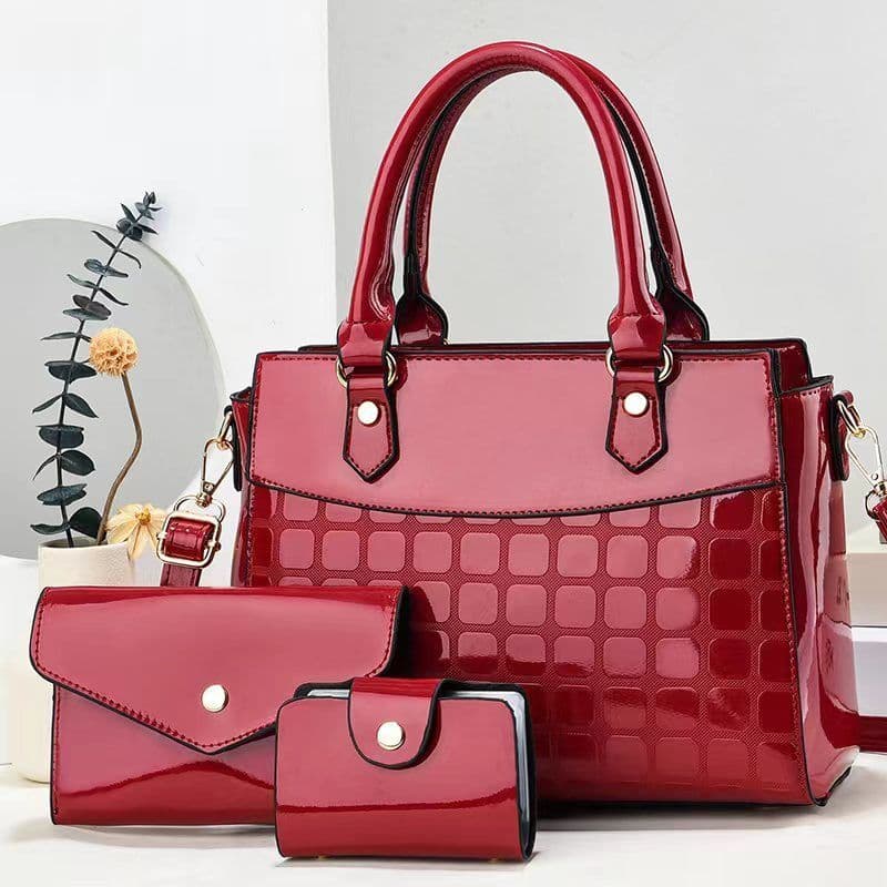 image-Women's Fashion Bright Leather Embossed Large Capacity Shoulder Messenger Bag