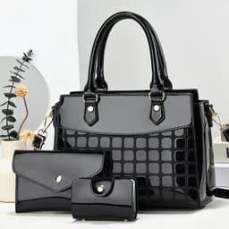 image-Women's Fashion Bright Leather Embossed Large Capacity Shoulder Messenger Bag